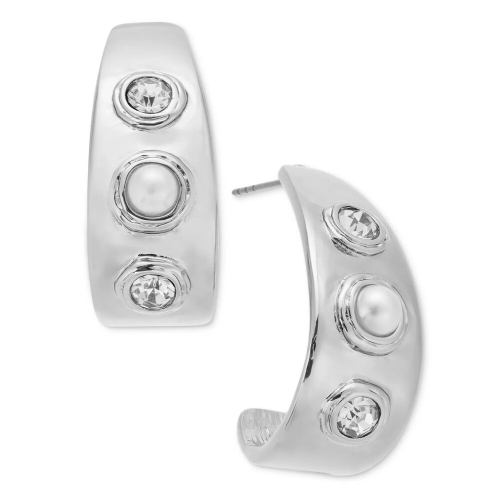 INC International Concepts Silver Tone Crystal Hoop Earrings Wide Hoop 1.2” Drop